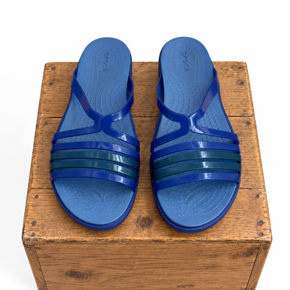 Crocs Womens Size 8 Isabella Strappy Wedge Sandals Blue Comfort Jelly Summer